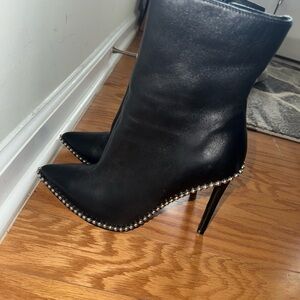 Black Leather Stiletto Heeled Boots